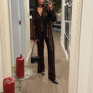 Zara Black and Gold Sequin Striped Pantsuit